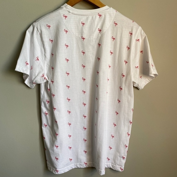 Denim & Flower Men's White Allover Flamingo Print Short Sleeve T-shirt Medium - Picture 5 of 8